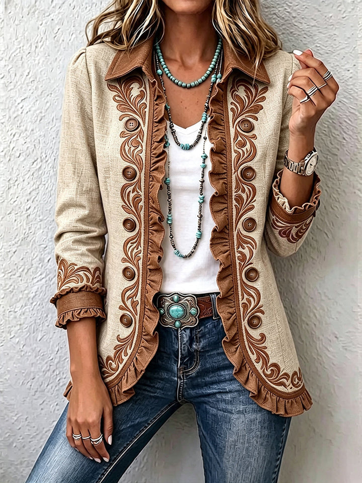 Alejandra | Boho Kvetinová Vintage Bunda s Volánmi